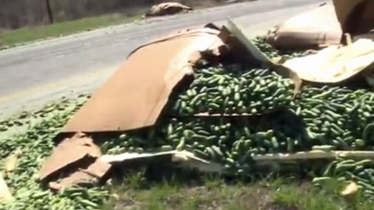 Thousands Of Cucumbers Spilled In Atoka County Semi Crash