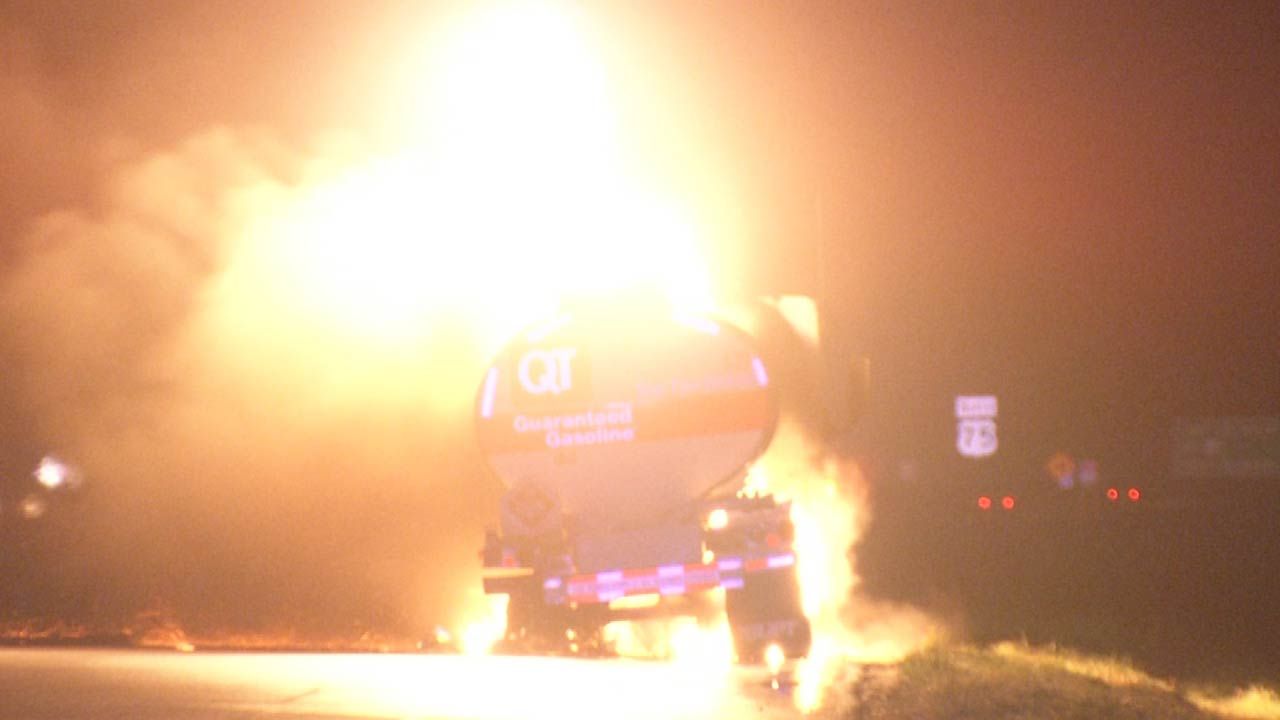 QT Tanker Truck Burns Along Highway 75 Near Owasso