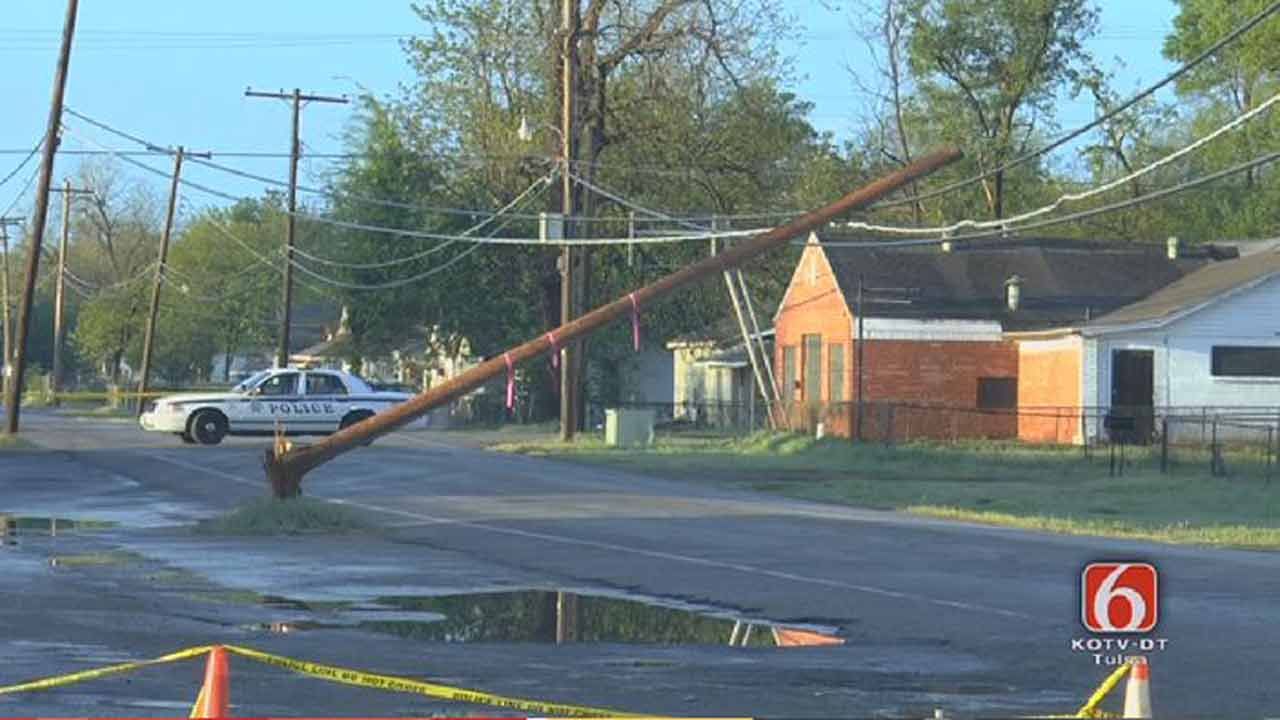 Tulsa Street Blocked For Pole Downed On Power Lines