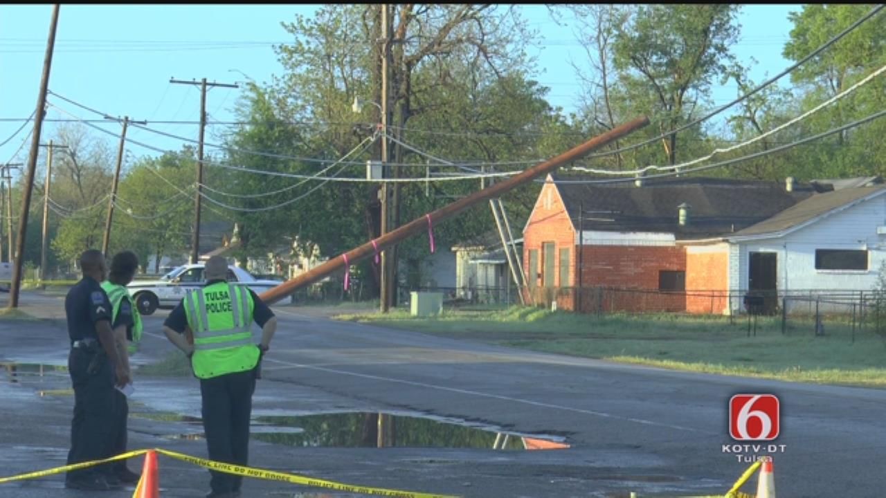 Tulsa Street Blocked For Downed Pole On Power Lines