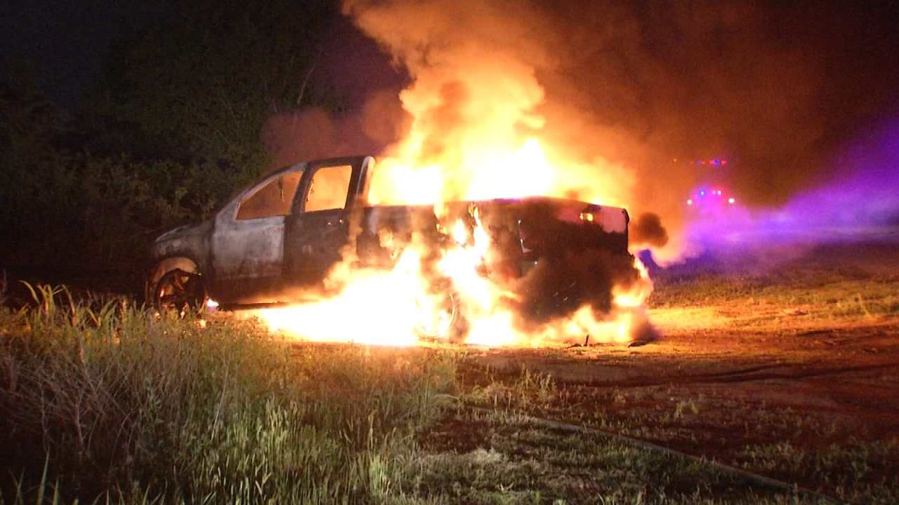 Caught On Video: Burning Tulsa Pickup's Tire Explodes