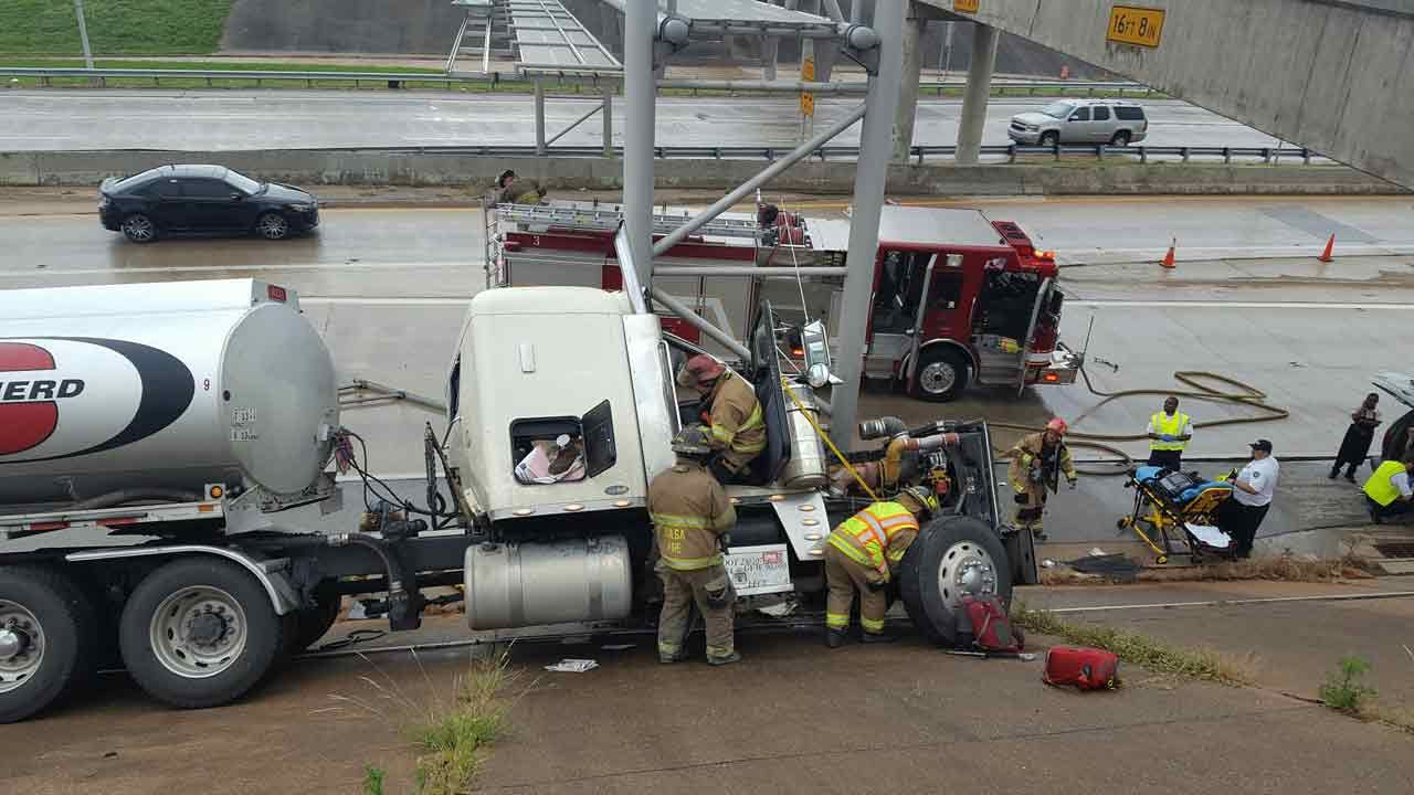 Driver Trapped After Semi Crashes In Downtown Tulsa