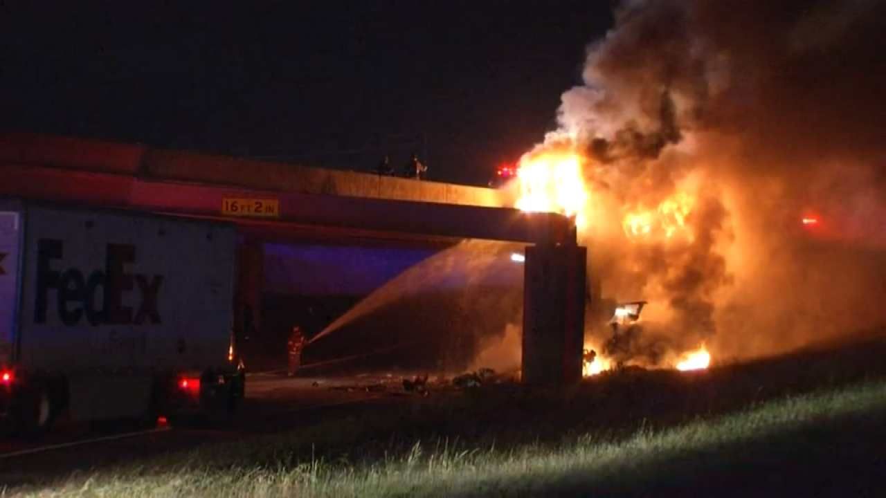 Driver Dies When Truck Crashes Off Turner Turnpike, Catches Fire