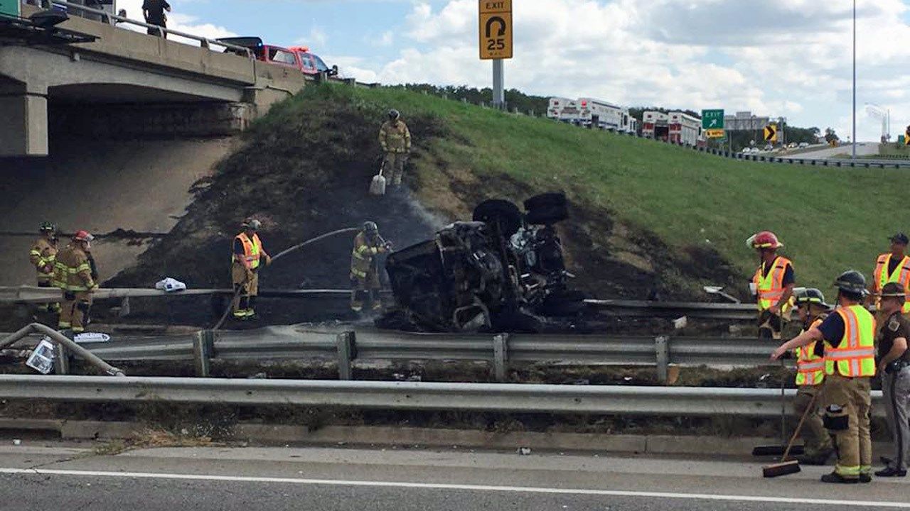 Truck Bursts Into Flames After Crashing On I-44 In Tulsa
