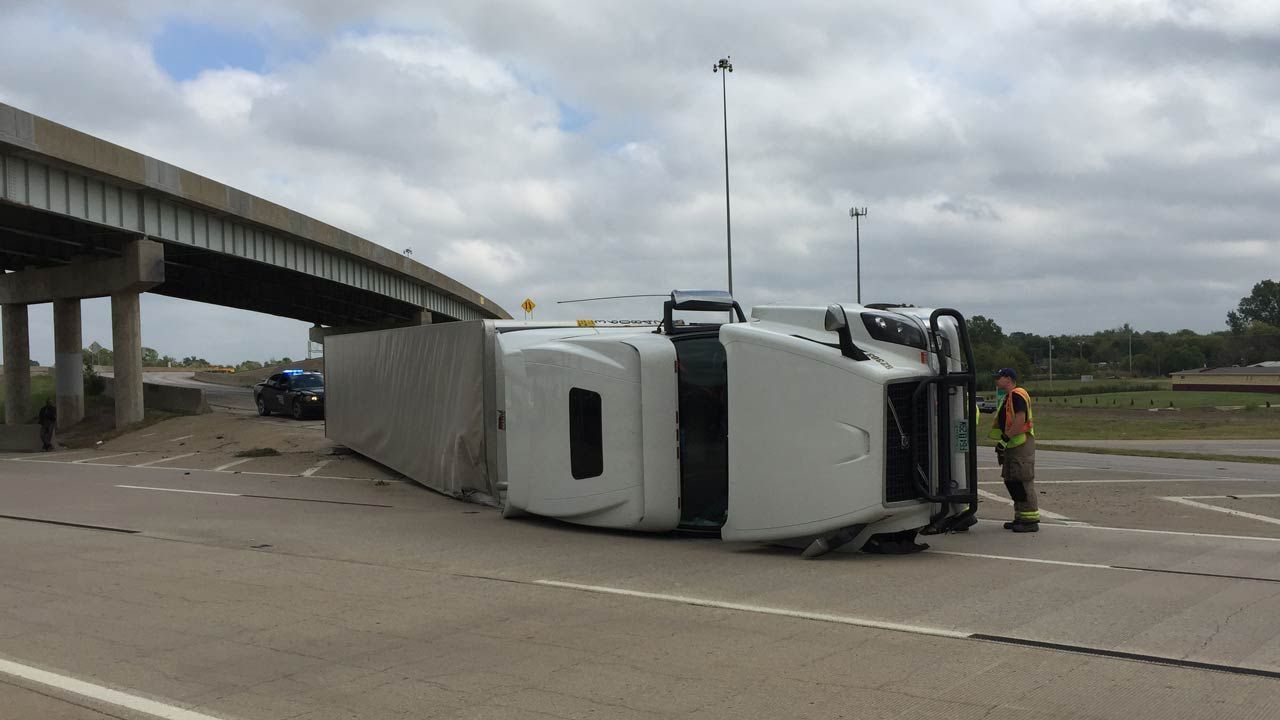Overturned Semi Wreck Blocks Tulsa Highway Exit Ramp