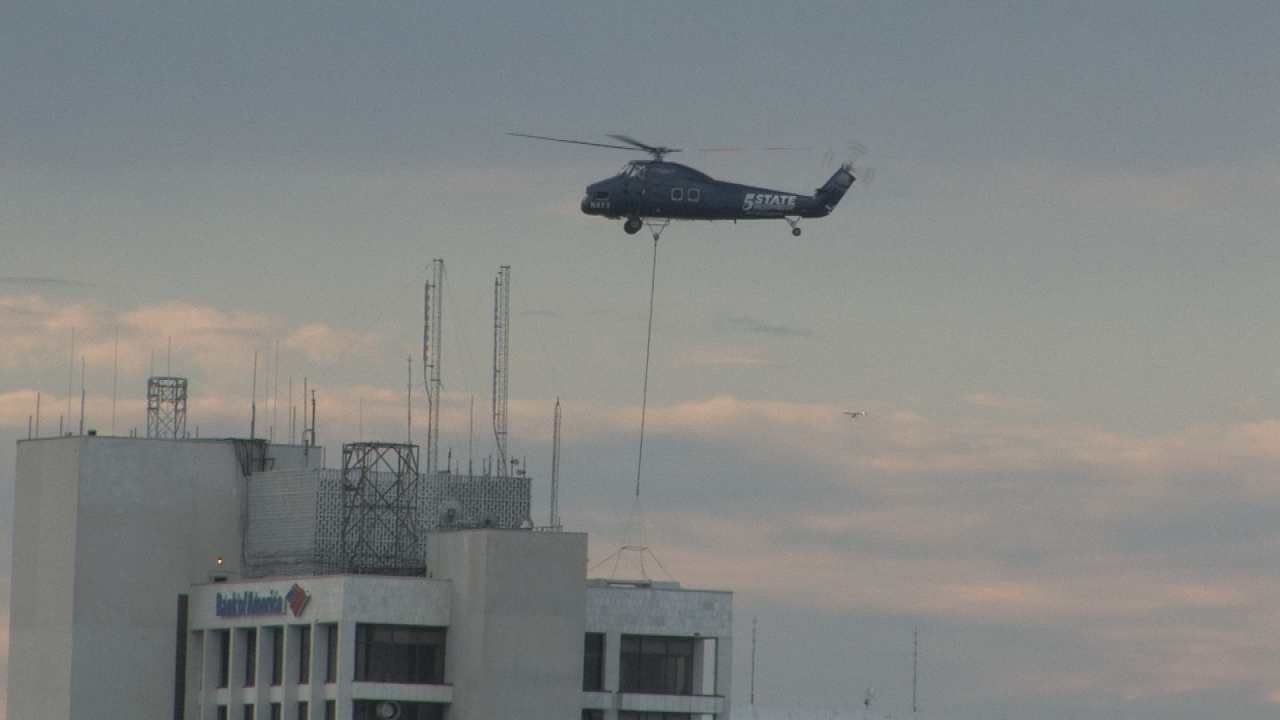Helicopter Used To Replace AC Unit On Top Of Tulsa Office Building