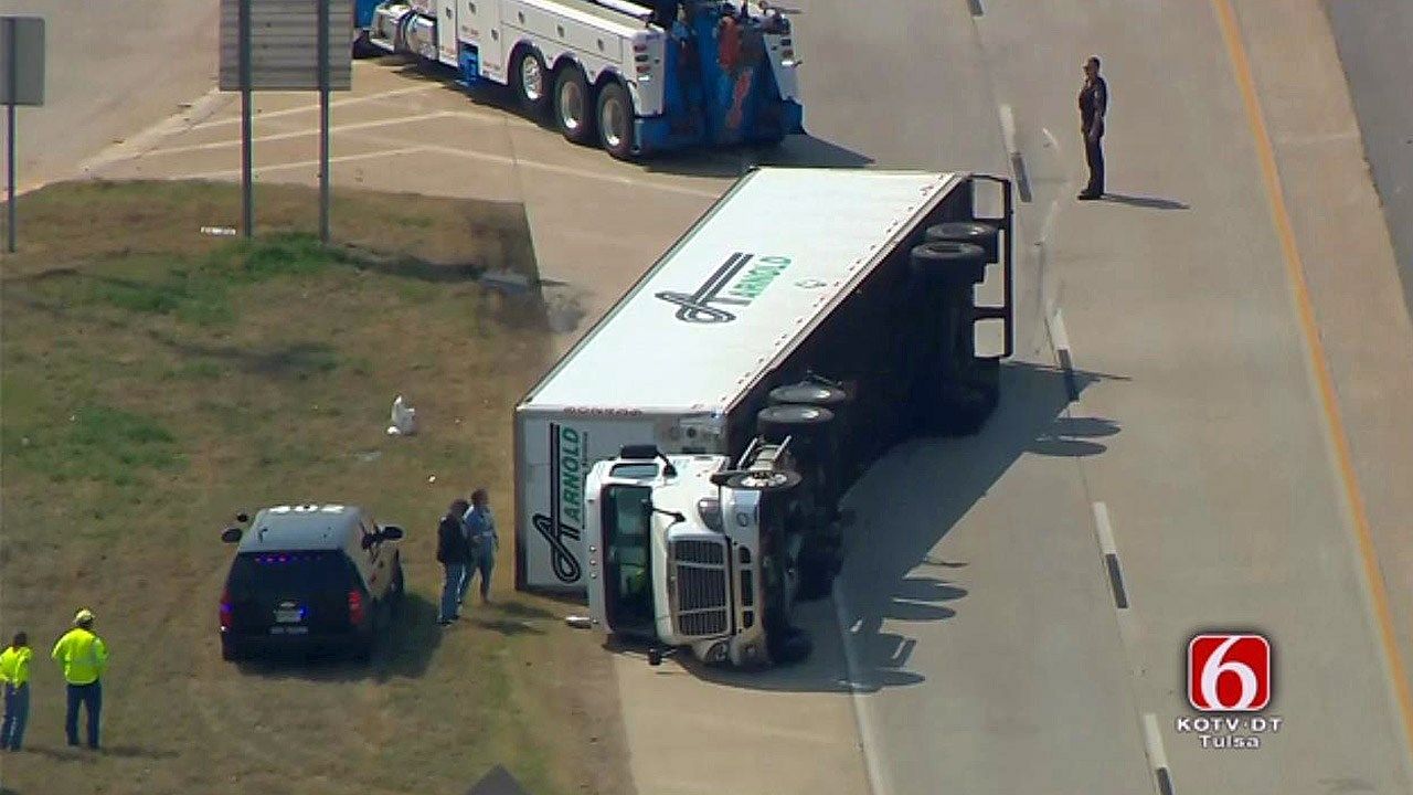 Lanes Reopened After Overturned Semi Blocks EB Lanes Of I-244