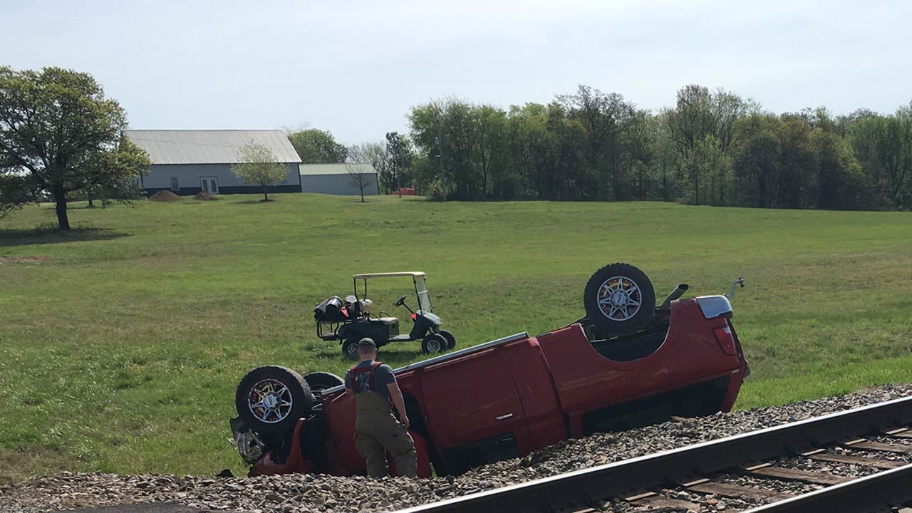 Train Locomotive Hits Pickup At Rogers County Crossing