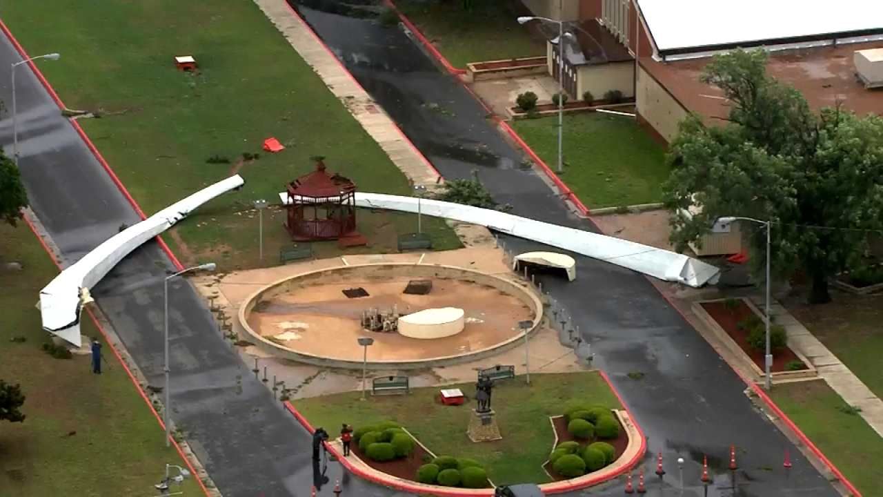 Winds Bring Down Arch At State Fairgrounds In OKC