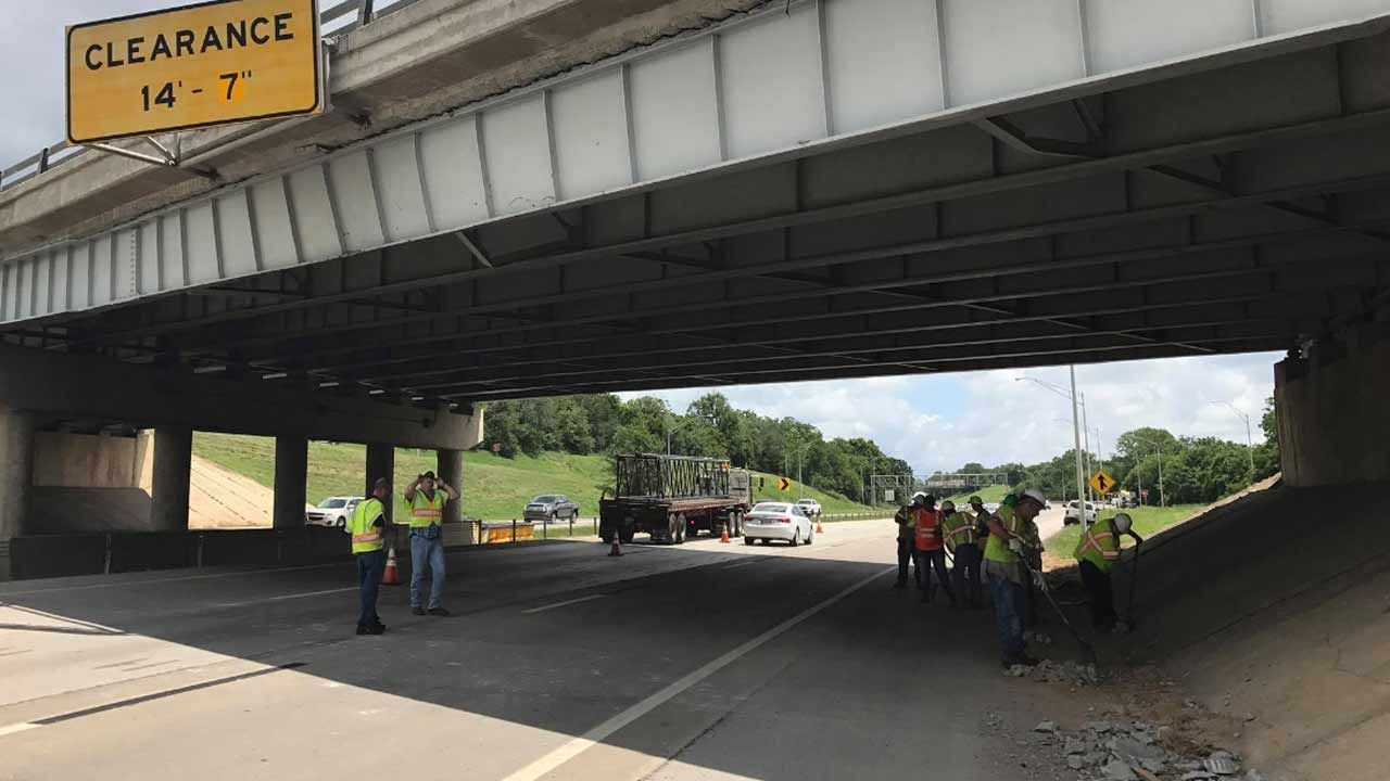 Semi Hauling Backhoe Damages Bridge On Highway 412 In Sand Springs