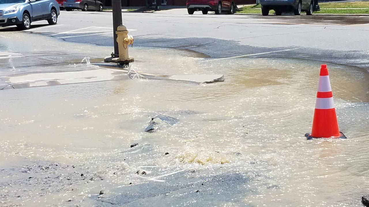 Water Line Break Damages Downtown Tulsa Intersection