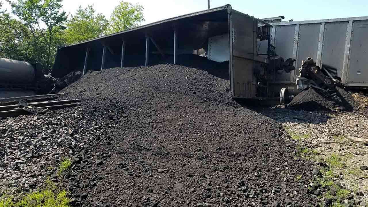 Derailed Train Blocks Road In Wagoner County