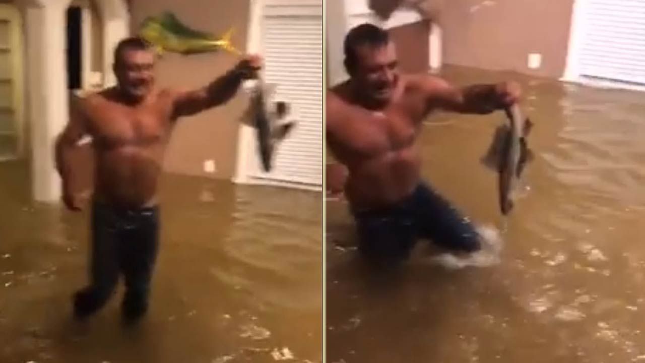 Man Goes Fishing In Home Flooded By Harvey