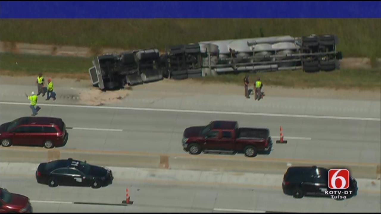 Rolled Over Semi Causes Backup On Muskogee Turnpike