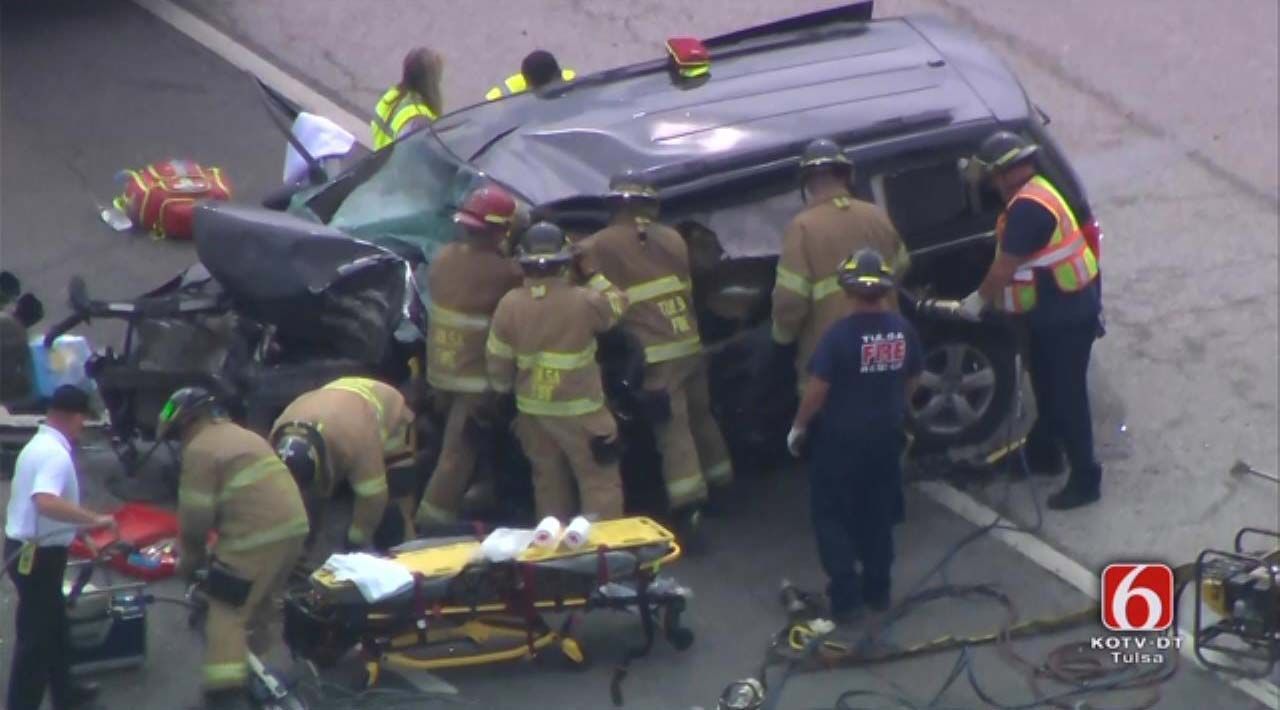 First Responders Rescue Driver After Crash On Tulsa Highway