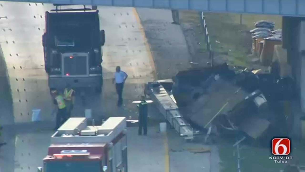 Truck Carrying Crane Hits Overpass On Highway 412 At 65th West Avenue