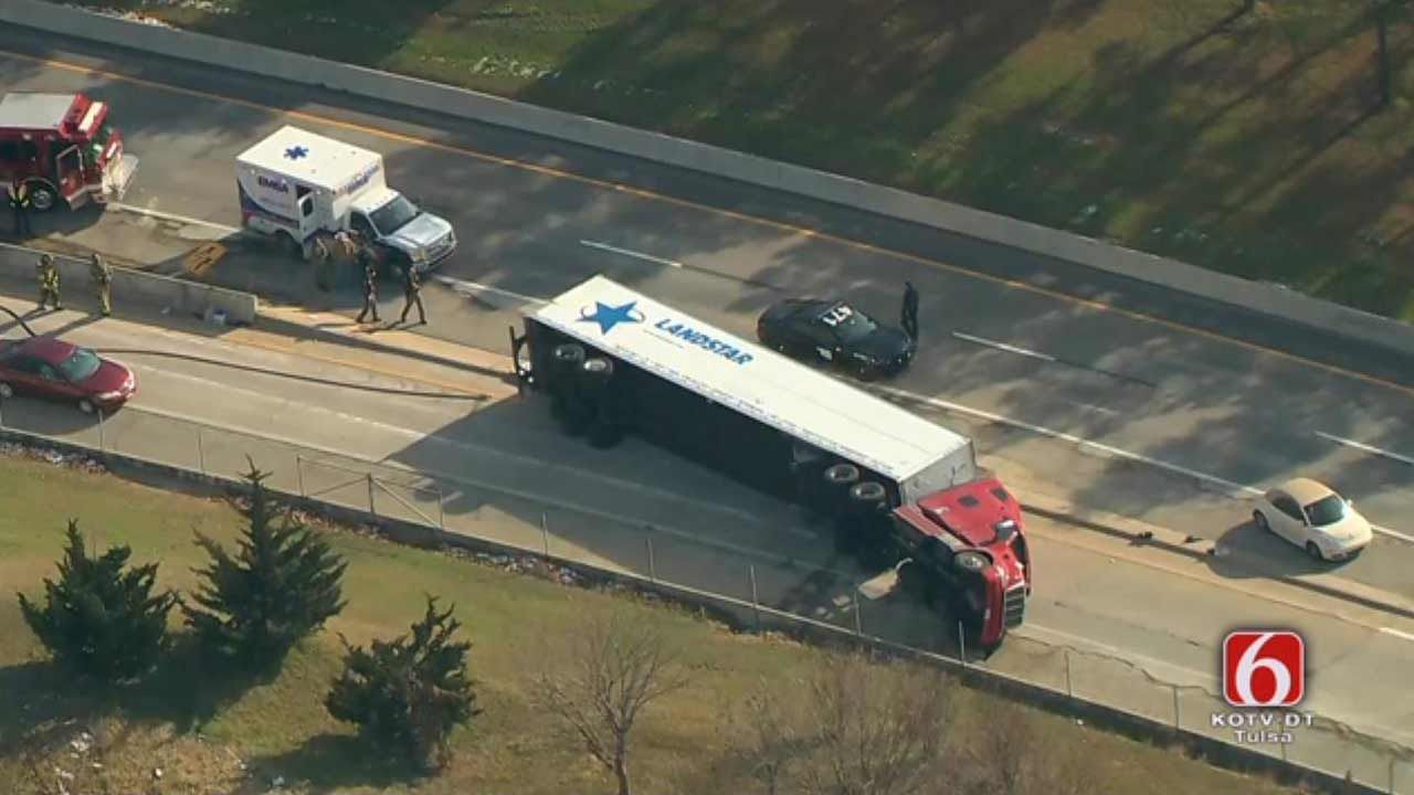 Overturned Semi Leaking Hazardous Material On Tulsa Highway