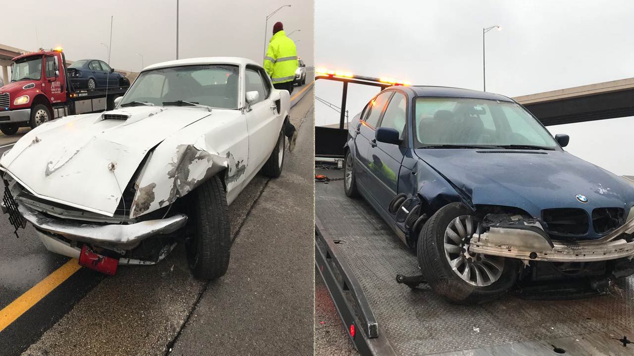 Cars Spin On Slick Oklahoma Road
