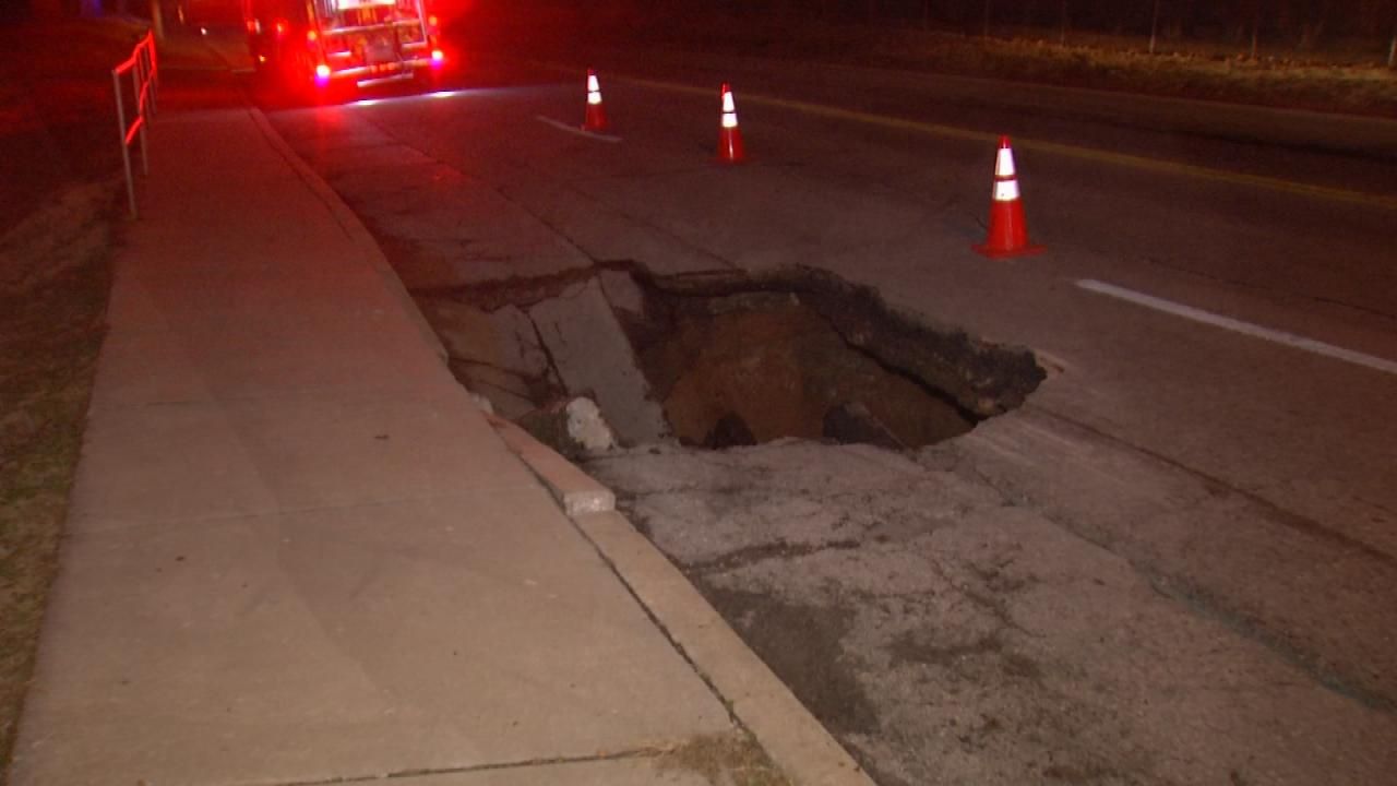 Tulsa Street Cave-In Creates Hole, Damages Man's Car