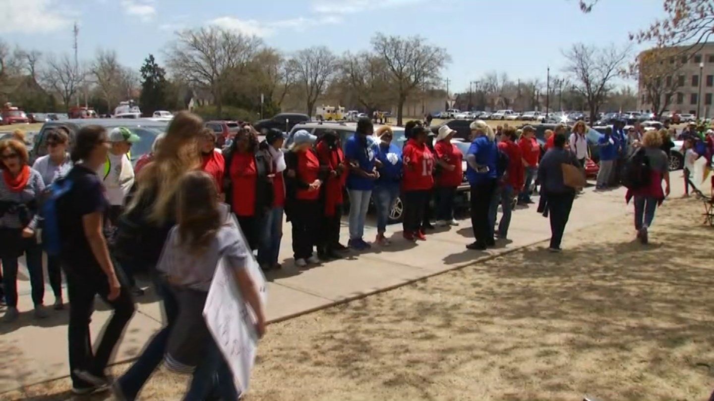 Teachers, Students Form Circle Around The Capitol