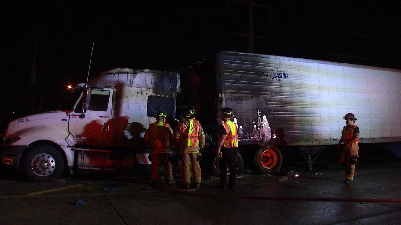 Semi Carrying Chocolate Along I-44 In Tulsa Catches On Fire