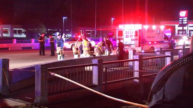 Police say the man was crossing eastbound on Lewis when he stepped in front of a patrol car.