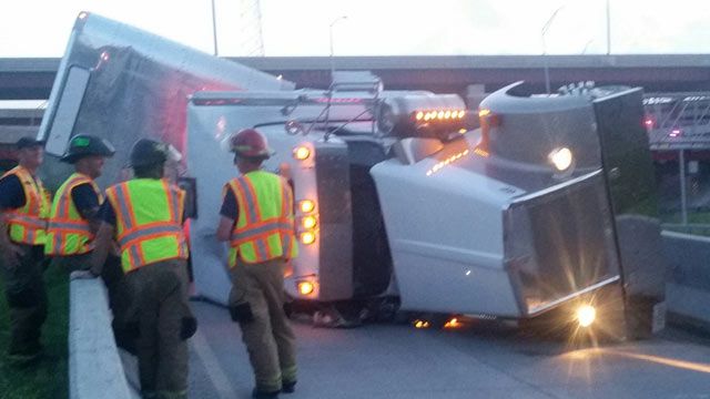 Cattle Truck Overturns On Downtown Tulsa Highway