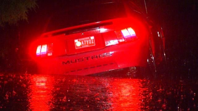 Car Stranded In High Water at Tulsa Frequent Flooding Spot
