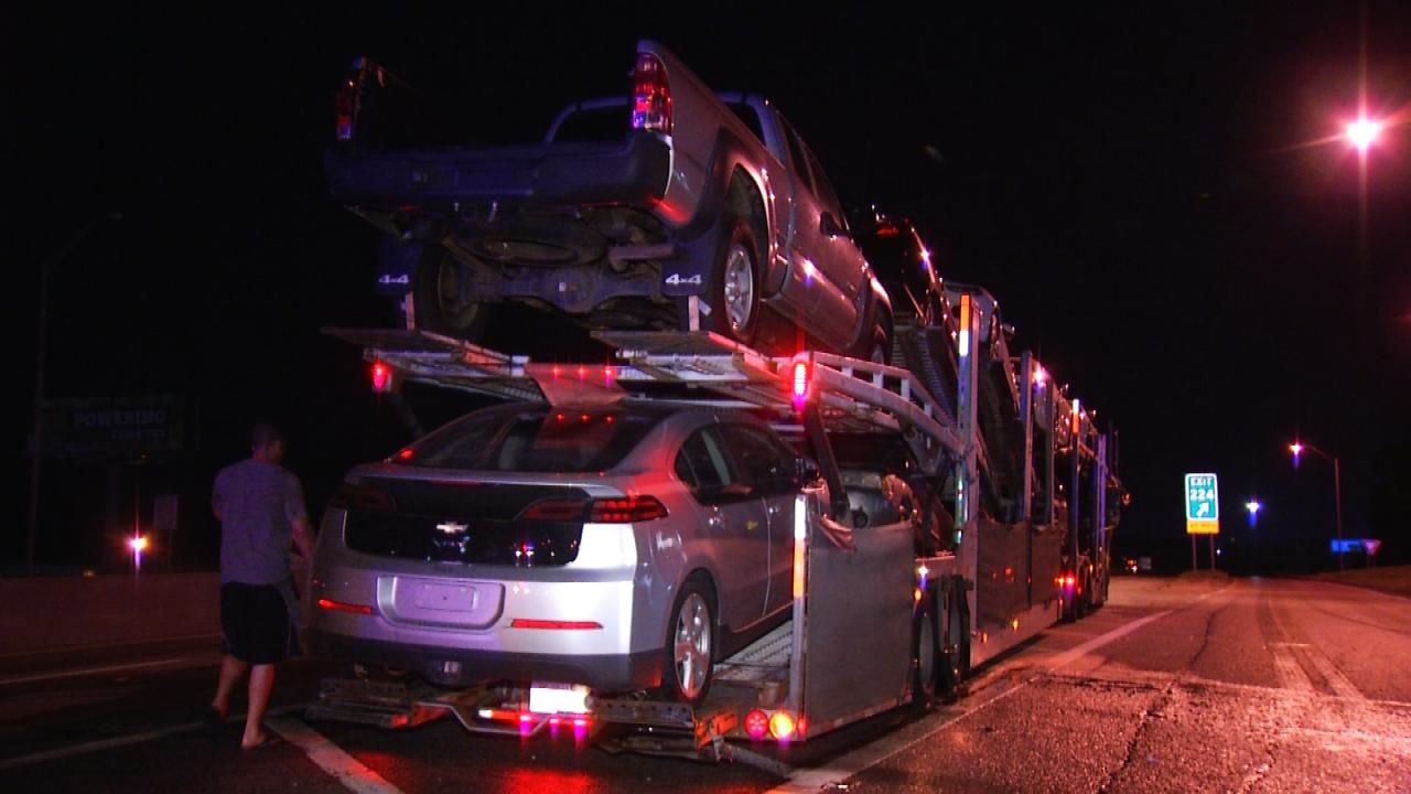 Truck Hauling Cars Catches Fire Twice On Tulsa Highway
