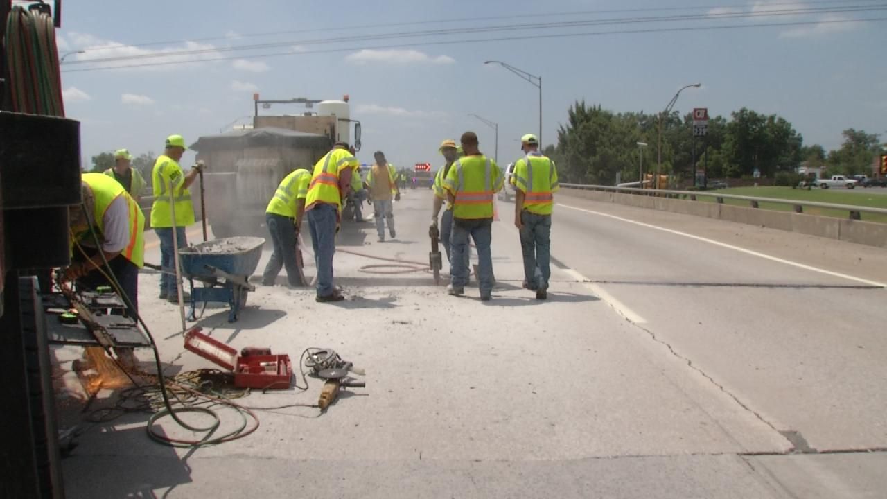 Damaged Pavement On Highway West Of Downtown Tulsa Repaired