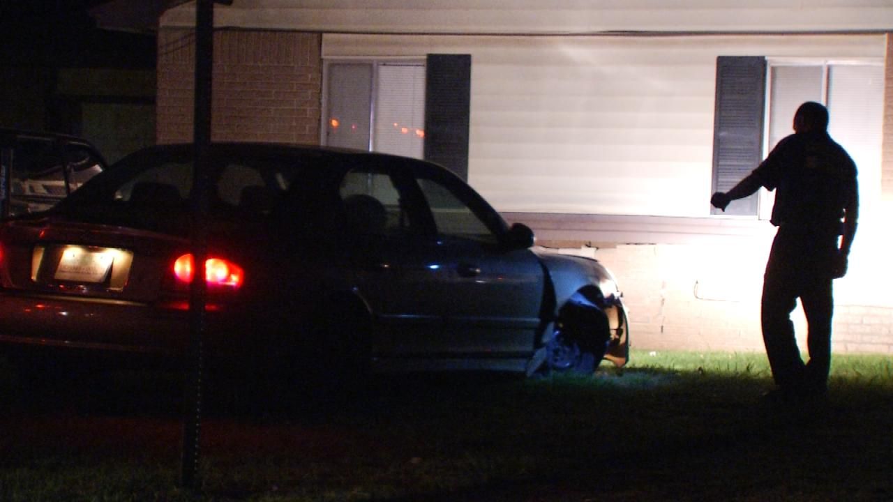 Car Hits Tulsa House, Driver And Passengers Run Away