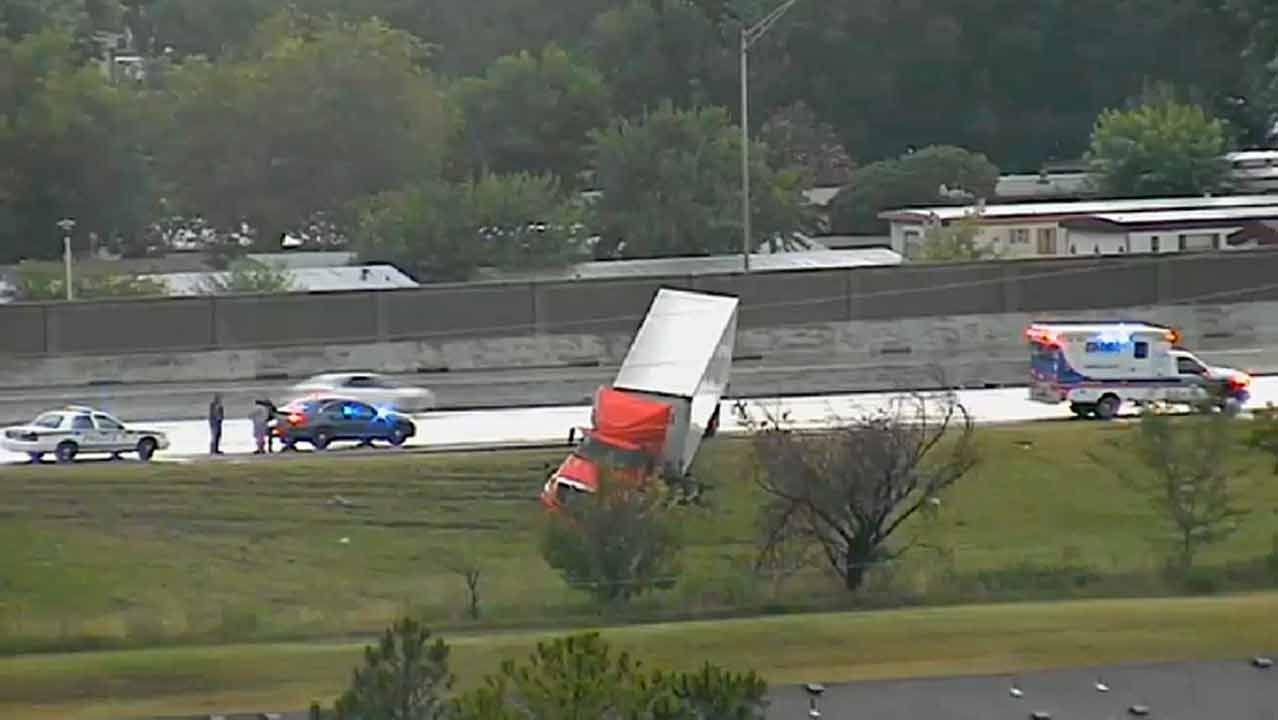 Semi Runs Off Highway 169 Near 41st Street In Tulsa