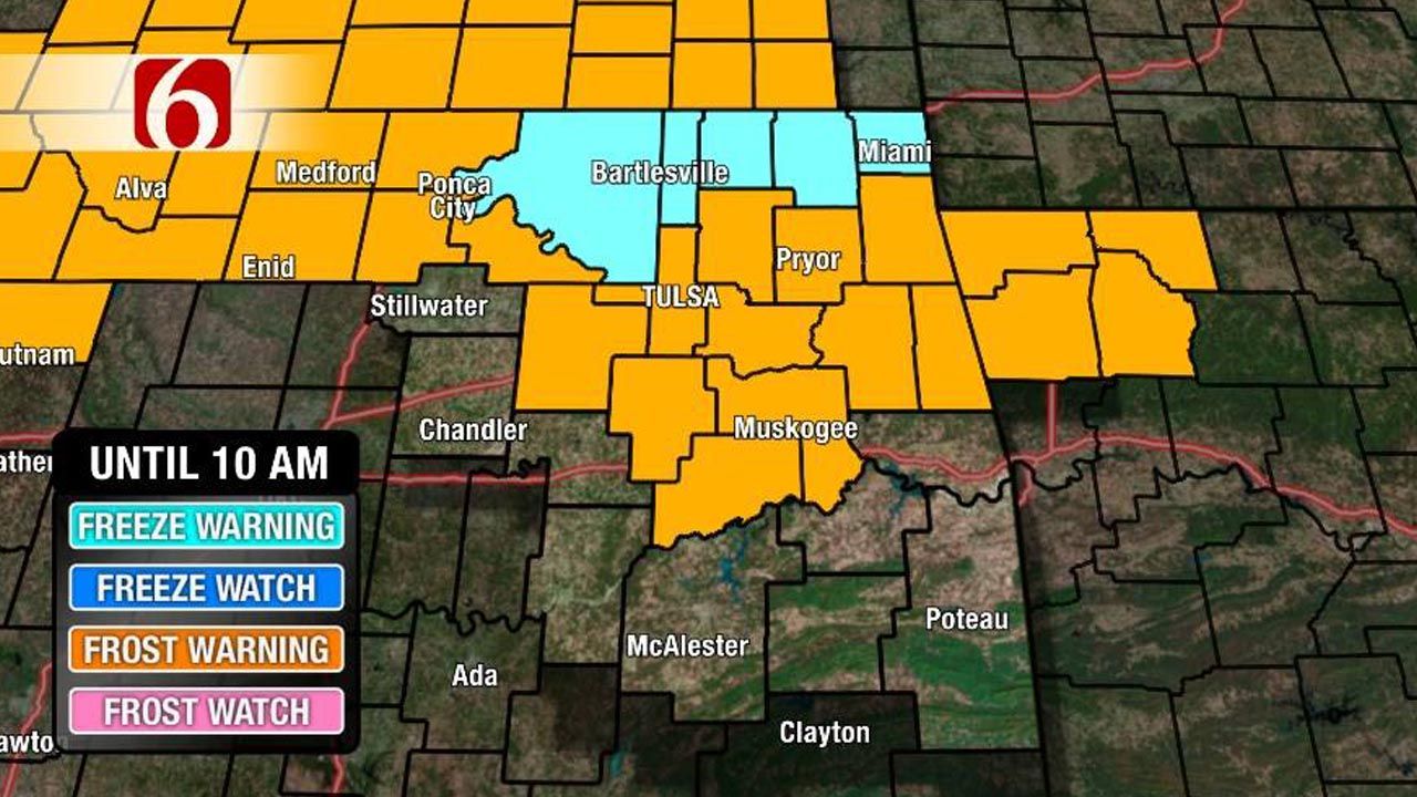 Freeze Warning, Frost Advisory Issued For Northeastern OK Counties