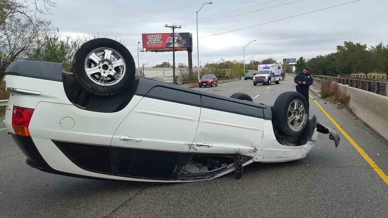 Wet Roads Contribute To Tulsa Rollover Wreck