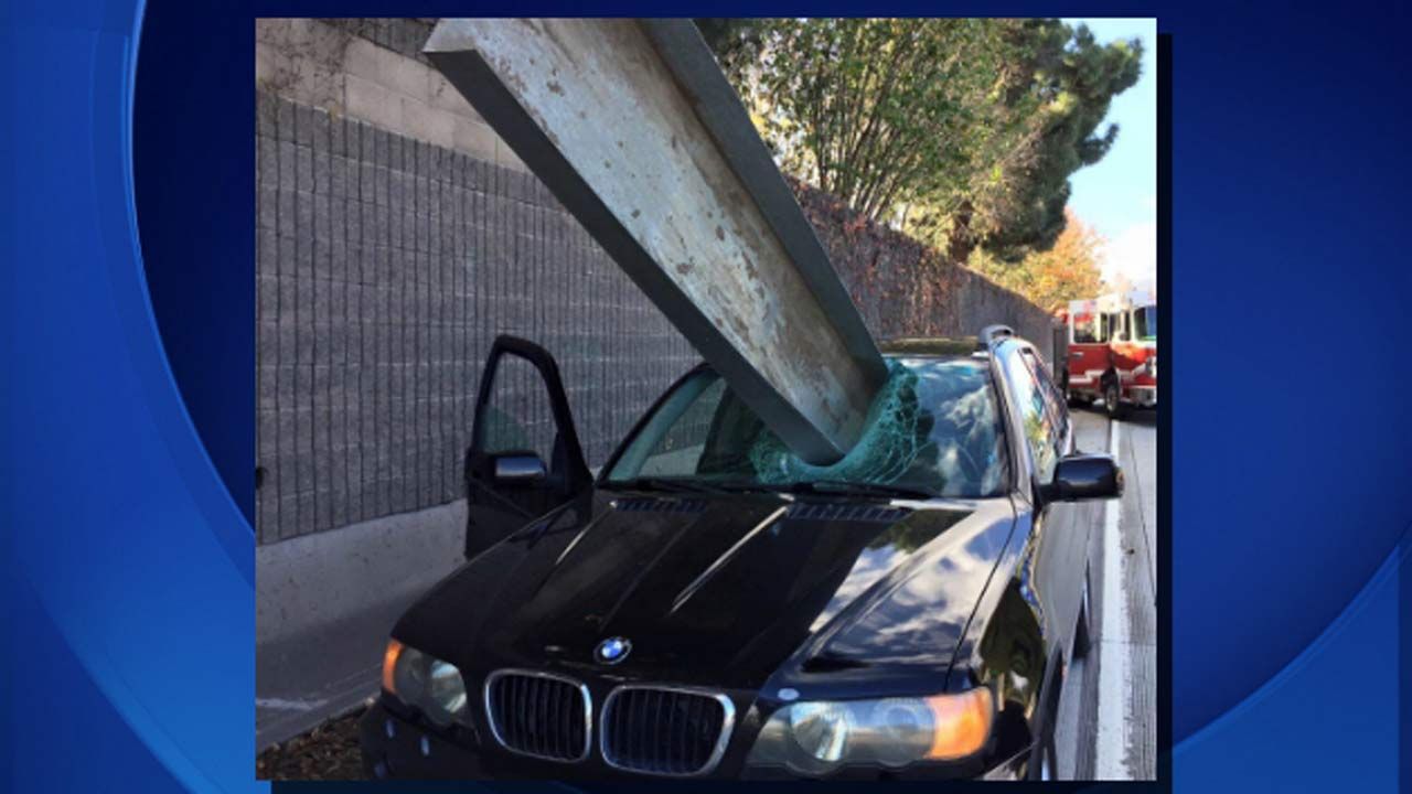 San Jose Driver Lucky To Survive After Metal Beam Impales BMW