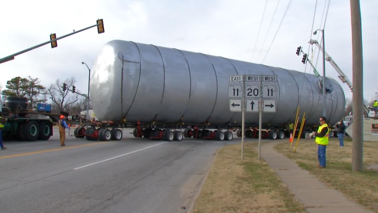 Giant Tank Makes Its Way Down Highways To Port Of Catoosa
