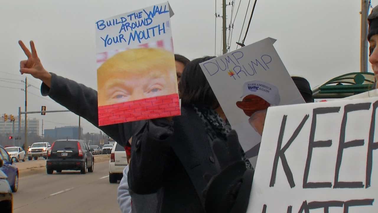 Tulsa Protestors Gather In Opposition To Donald Trump's 'Hate', 'Anger'