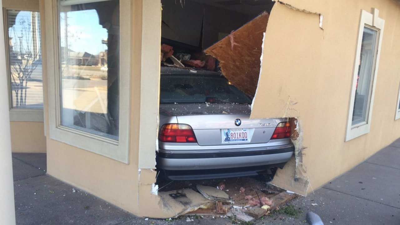 Car Crashes Into Tulsa Building, Four Transported With Minor Injuries
